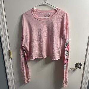 Pink Floral Sleeve Crop Top